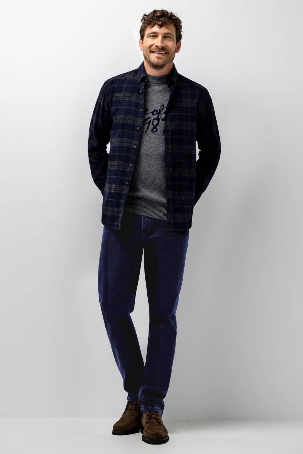 State of Art wollen regular fit geruit overhemd - dark-blue/medium-grey
