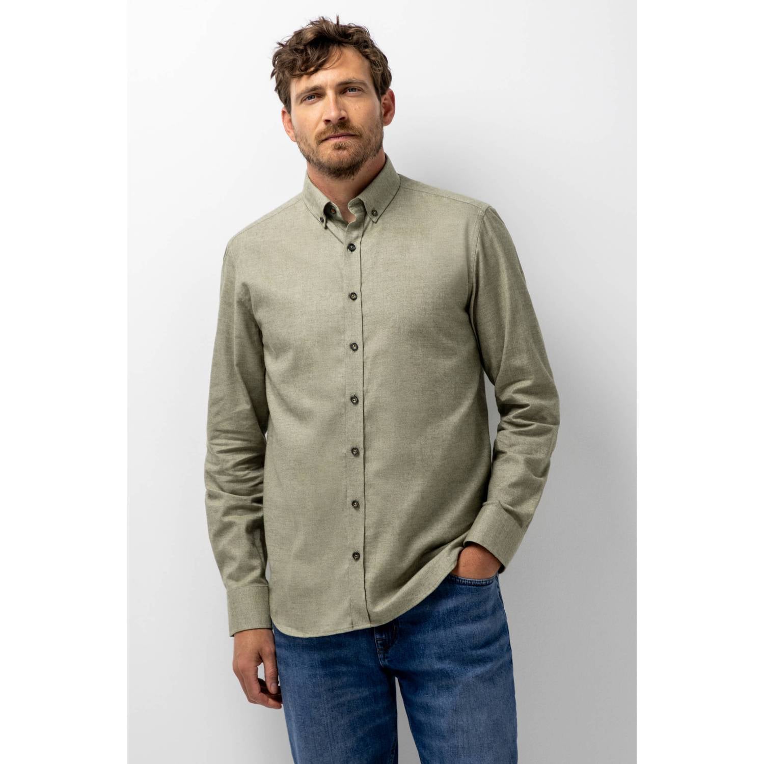 State of Art regular fit twill gemêleerd overhemd moss green white