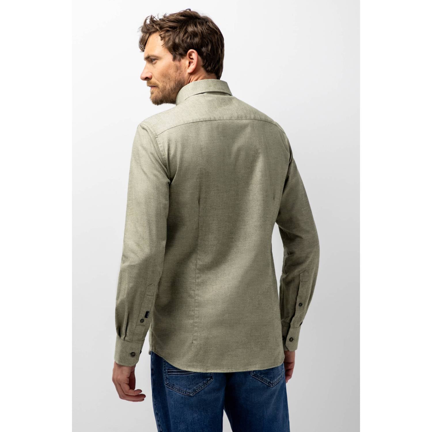 State of Art regular fit twill gemêleerd overhemd moss green white
