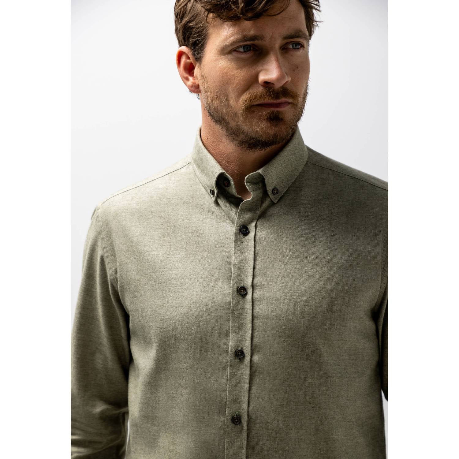 State of Art regular fit twill gemêleerd overhemd moss green white