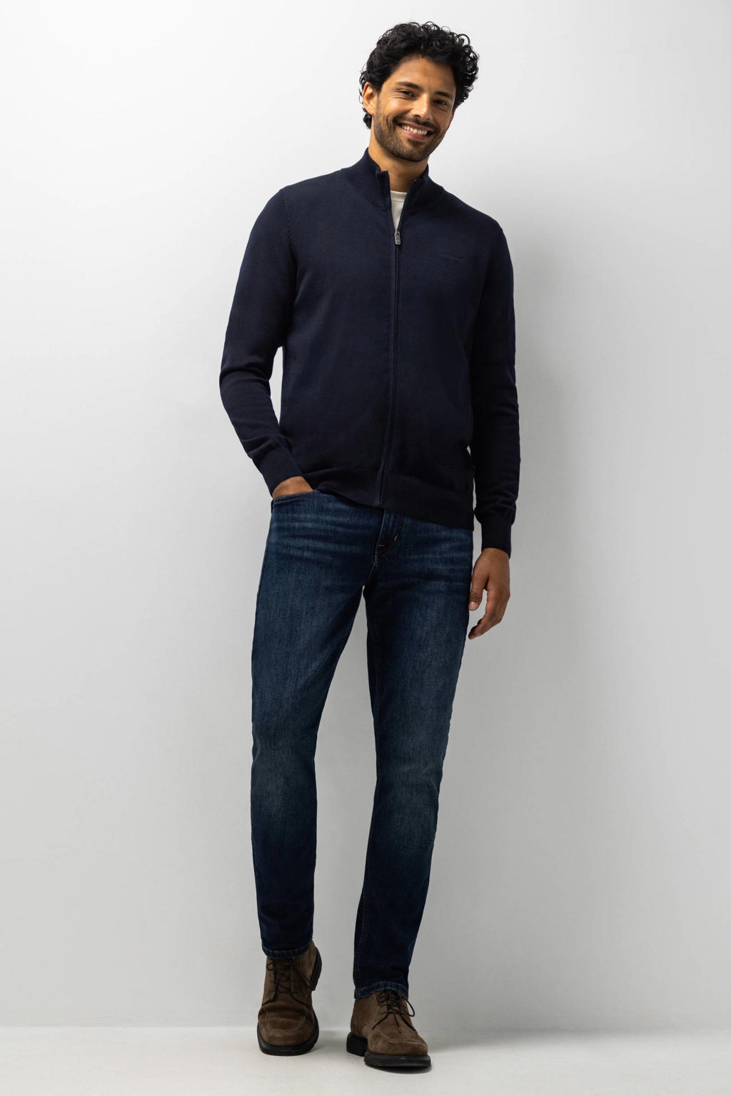 State of Art katoenen gebreid vest - donkerblauw