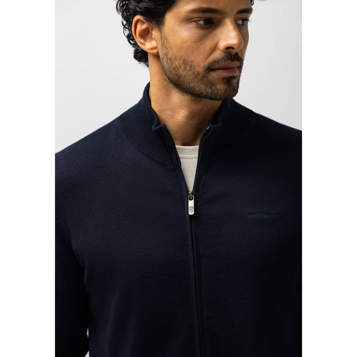 State of Art katoenen gebreid vest donkerblauw