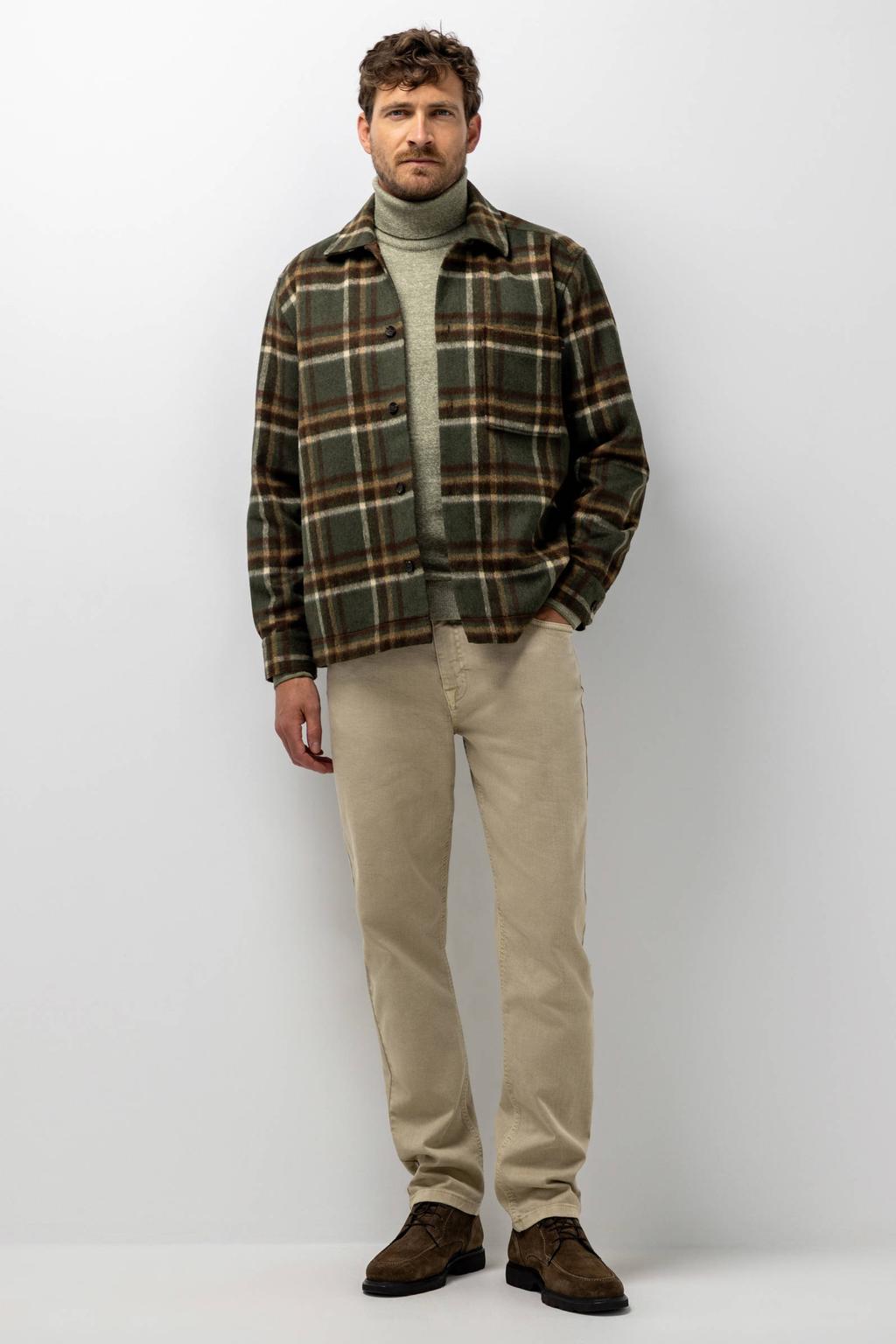 State of Art regular fit geruit overshirt met wol - moss green/cream