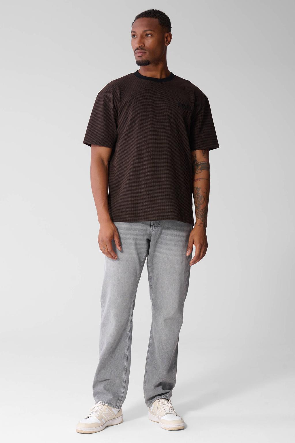 Donkerblauwe heren Shoeby regular fit T-shirt van katoen met effen, korte mouwen en ronde hals