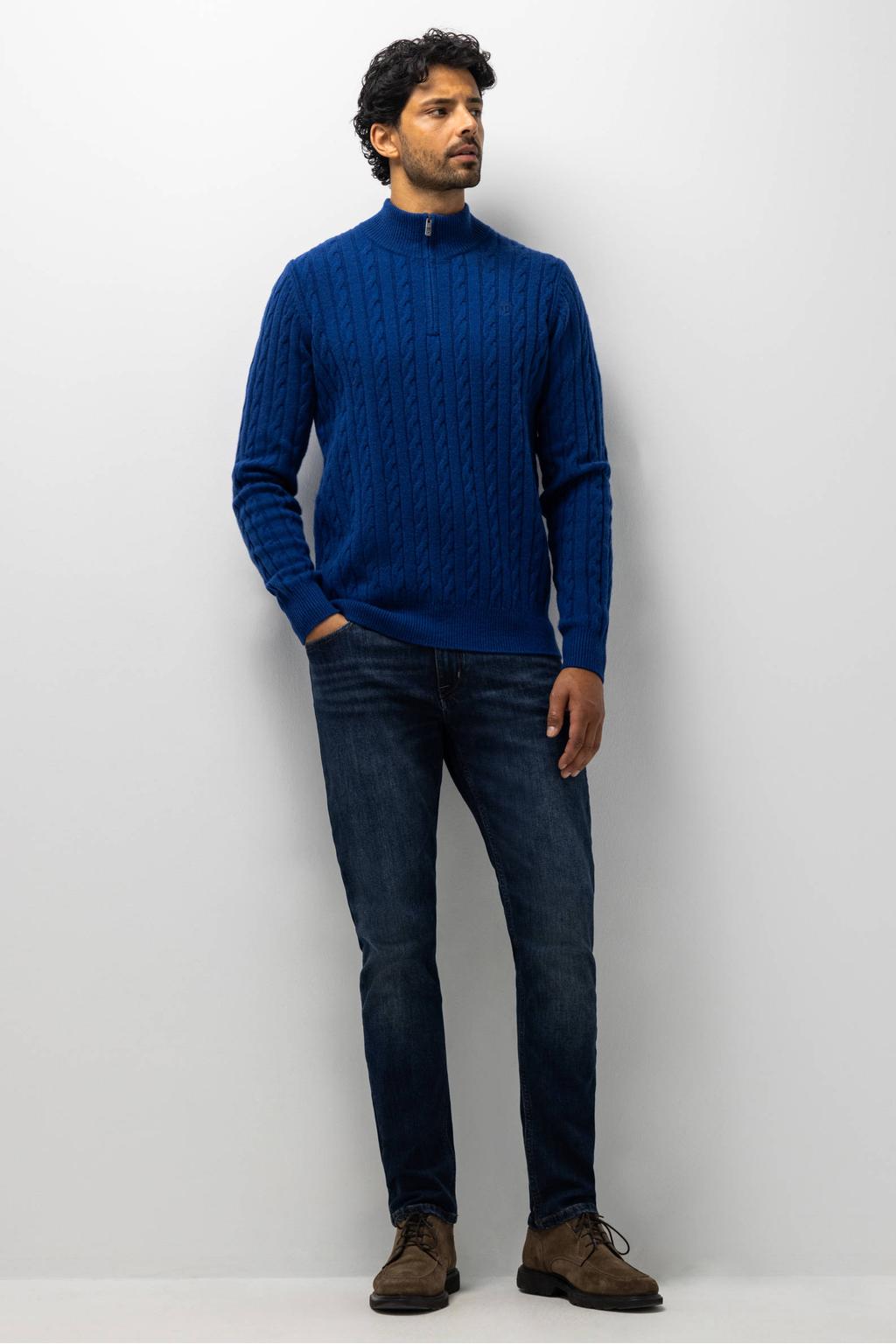 State of Art wollen regular fit kabeltrui met kabels - blauw
