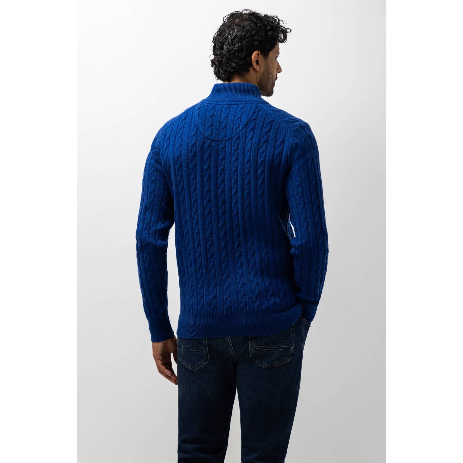 State of Art wollen regular fit kabeltrui met kabels blauw