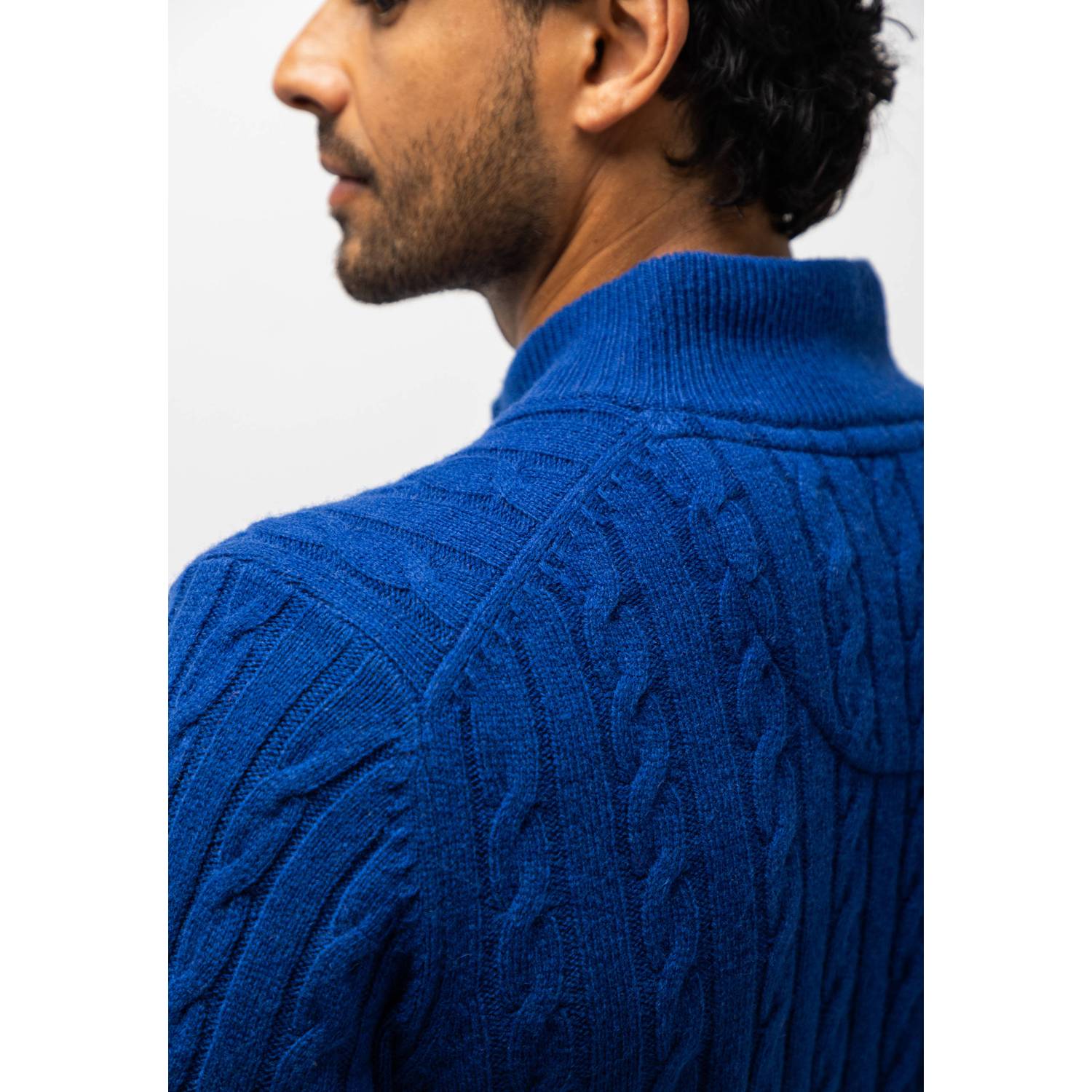 State of Art wollen regular fit kabeltrui met kabels blauw