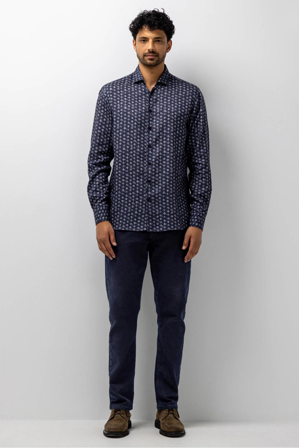 State of Art regular fit overhemd met print - midnight/grijsblauw