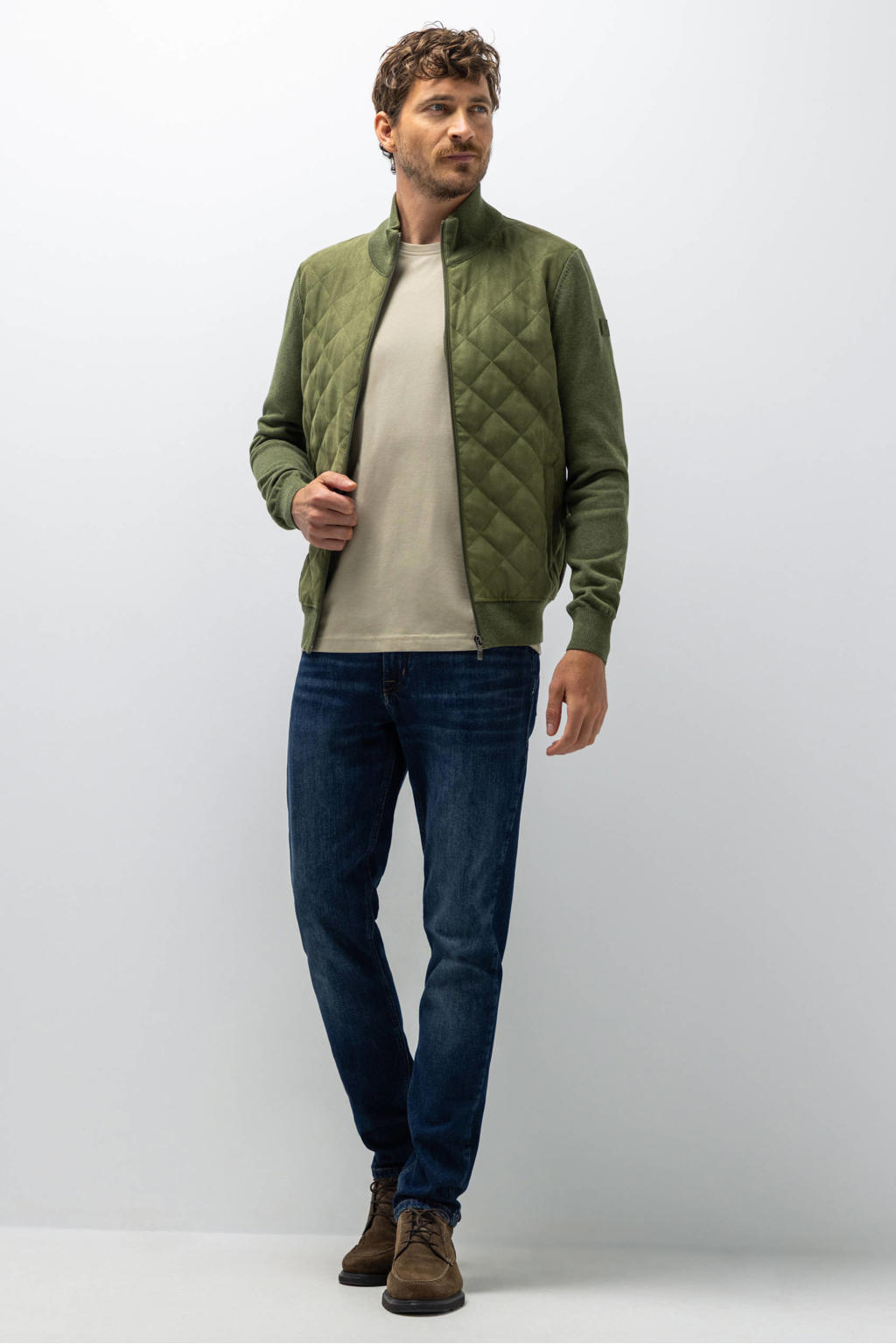 State of Art katoenen quilted gebreid vest - mosgroen
