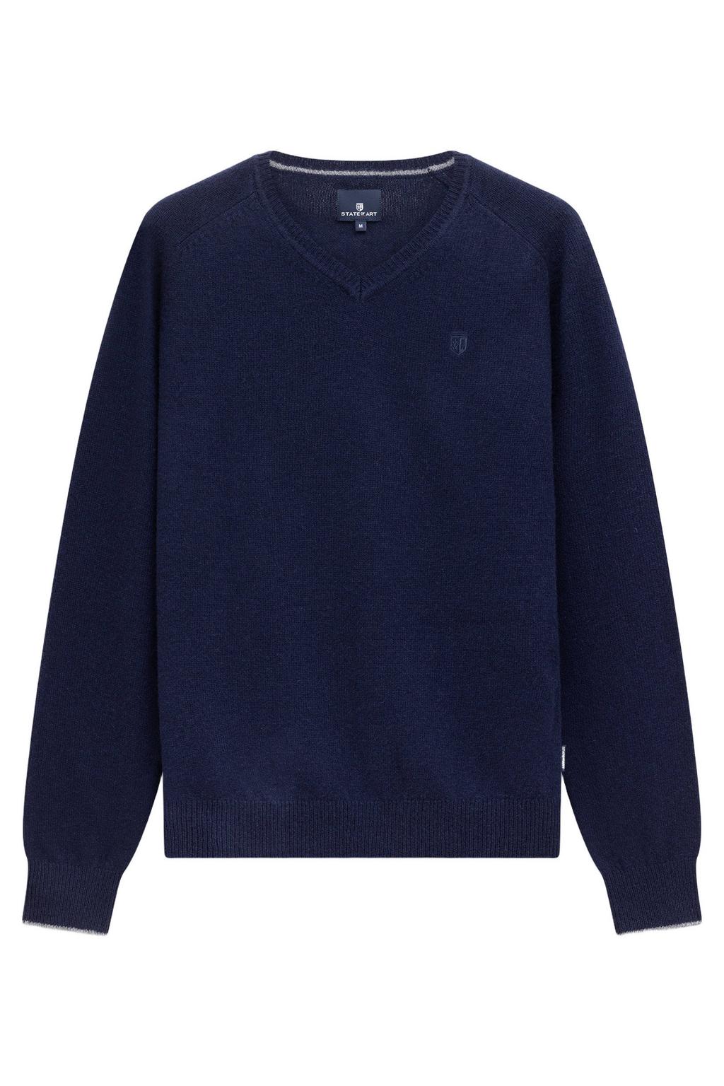 State of Art wollen regular fit gebreide trui - dark-blue plain