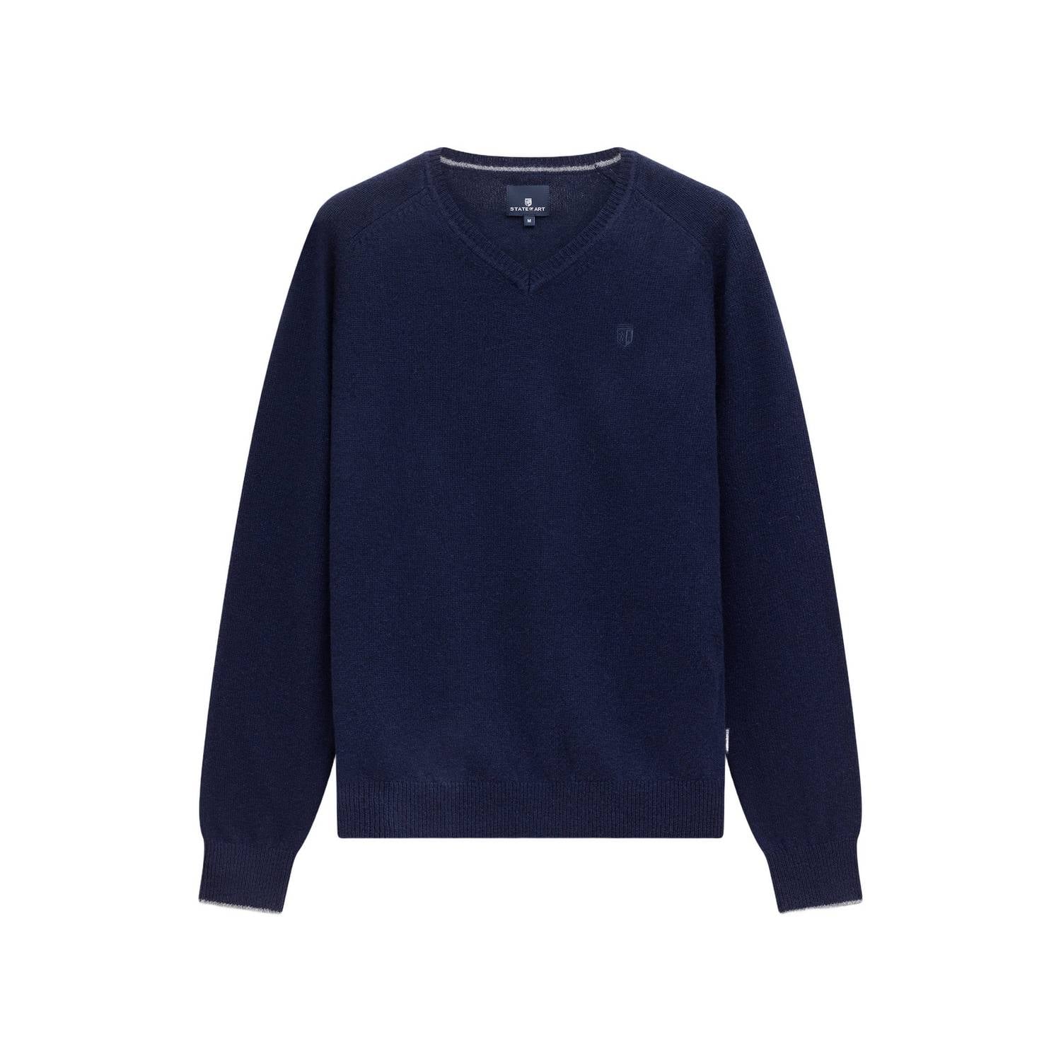 State of Art wollen regular fit gebreide trui dark-blue plain