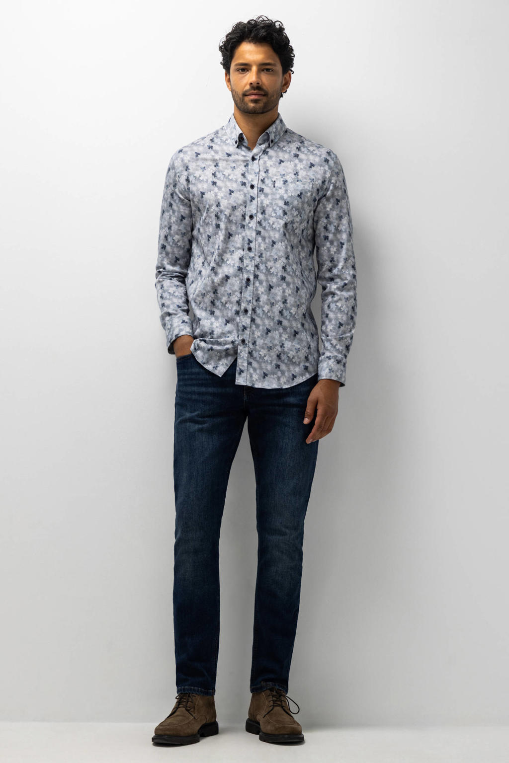 State of Art regular fit casual overhemd met print - grijsblauw/midnight
