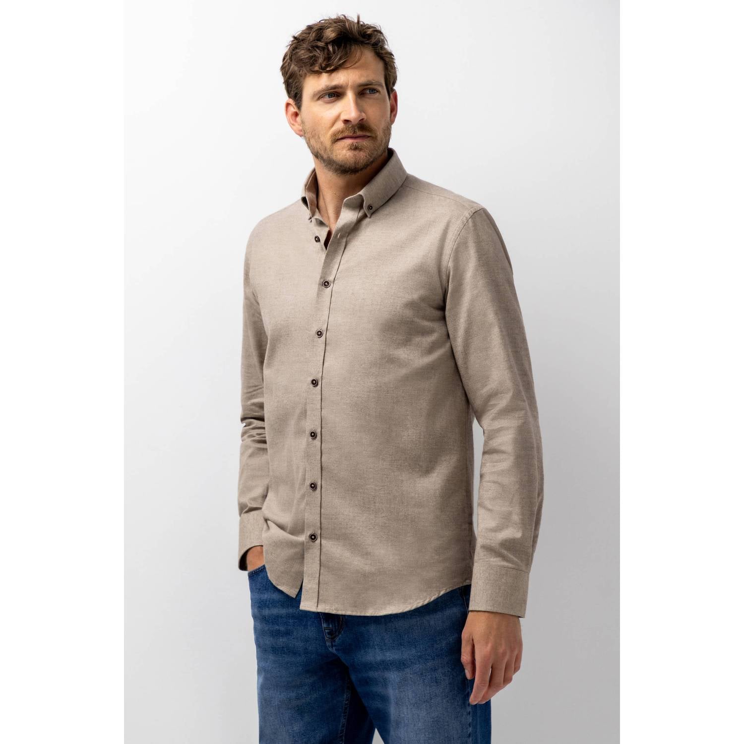 State of Art regular fit twill overhemd met melée mole grey white