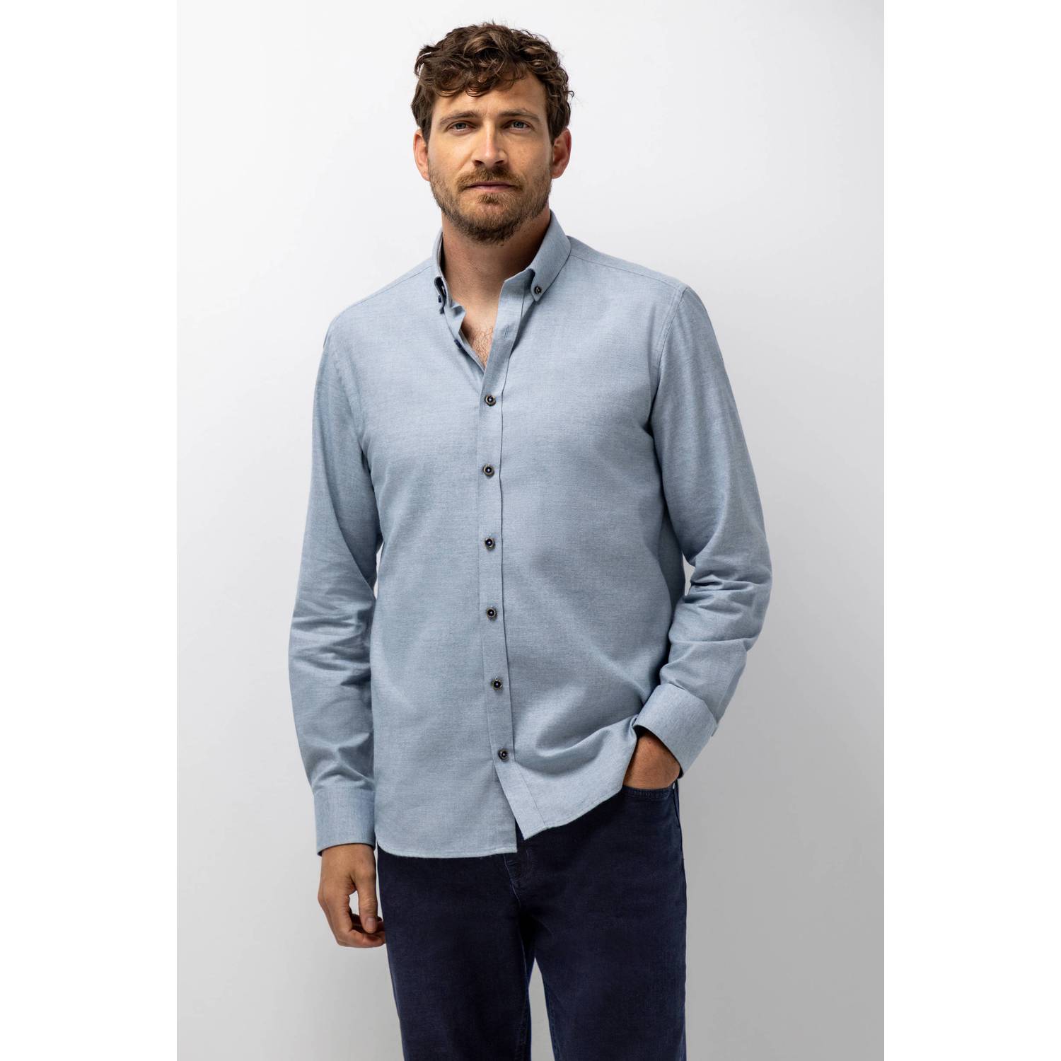 State of Art regular fit twill casual overhemd met melée grey blue white