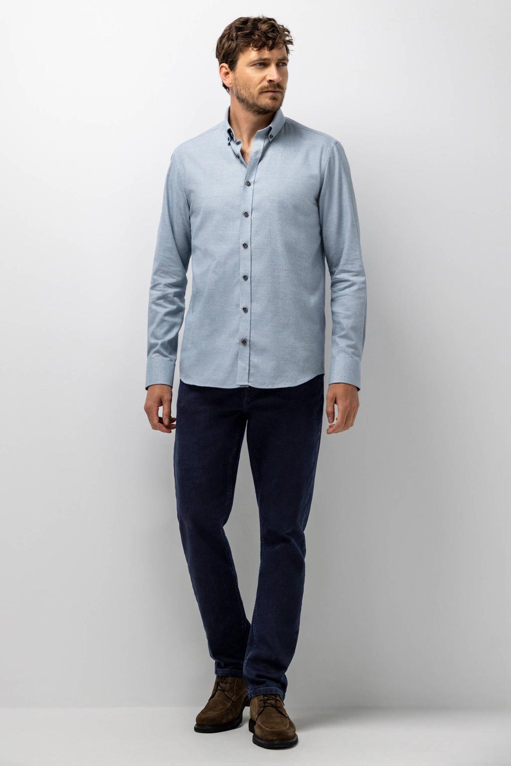 State of Art regular fit twill casual overhemd met melée - grey blue/white