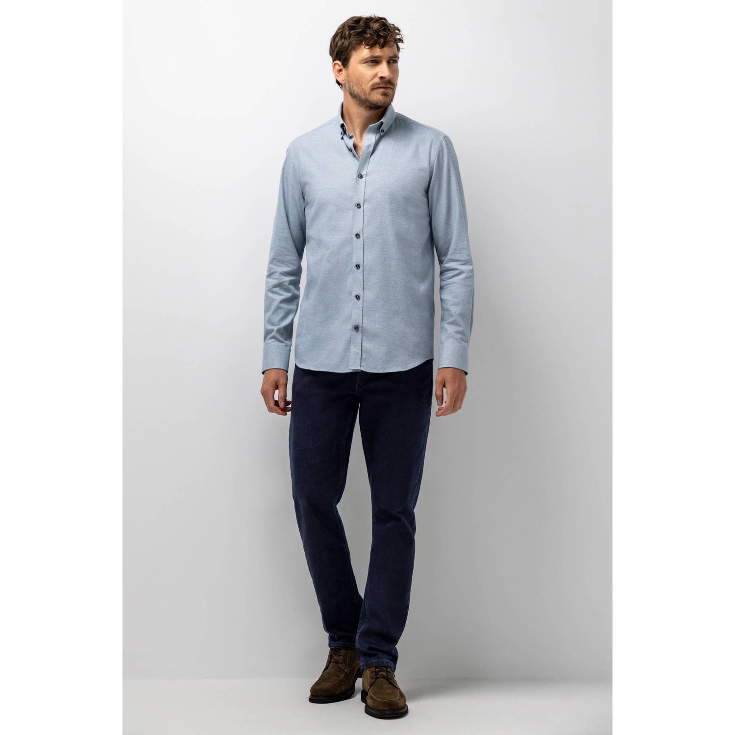 State of Art regular fit twill casual overhemd met melée grey blue white