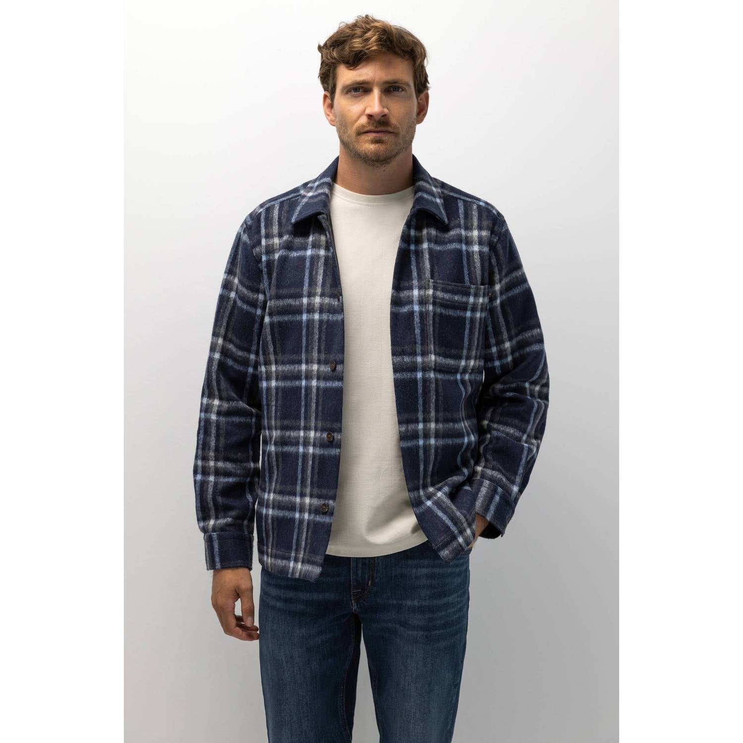 State of Art regular fit geruit overshirt dark-blue medium-grey