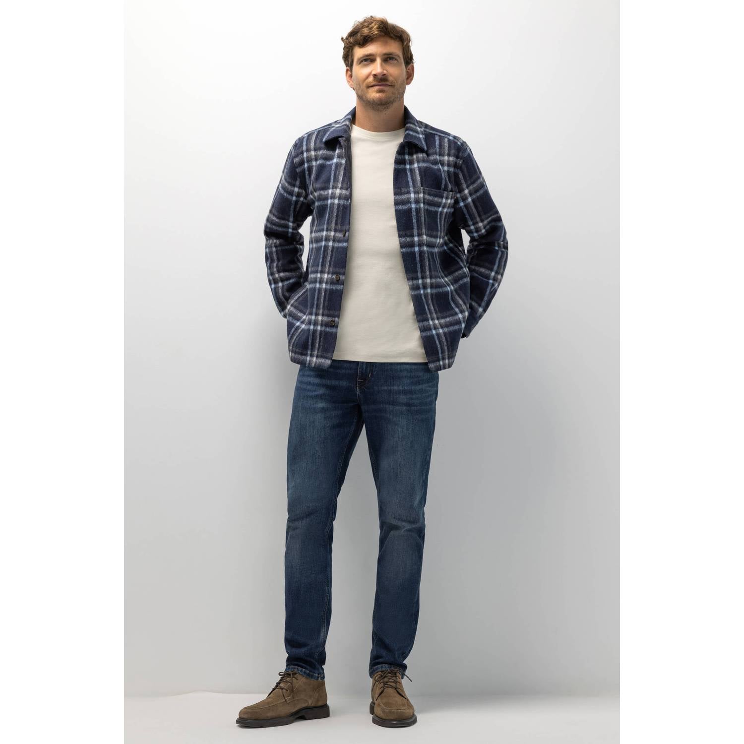State of Art regular fit geruit overshirt dark-blue medium-grey