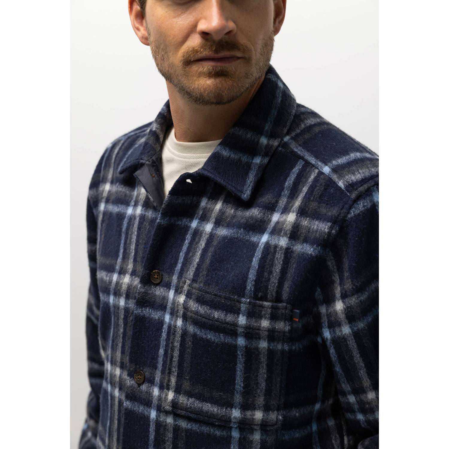 State of Art regular fit geruit overshirt dark-blue medium-grey