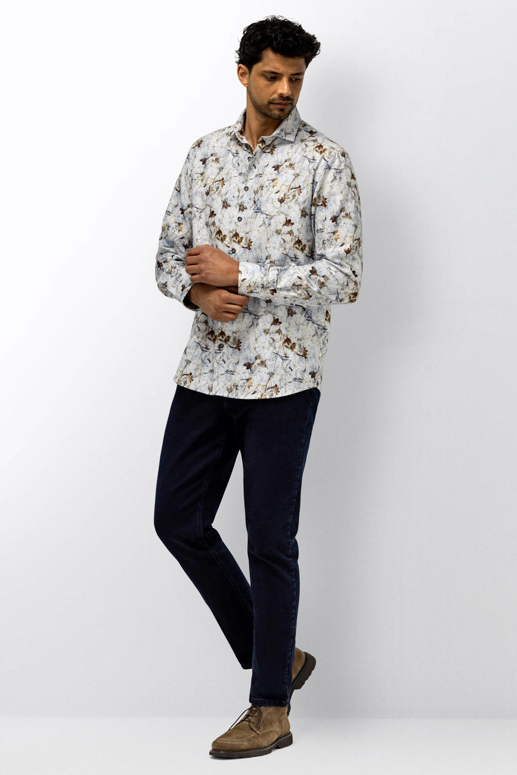 State of Art regular fit overhemd met print - grijsblauw/wit