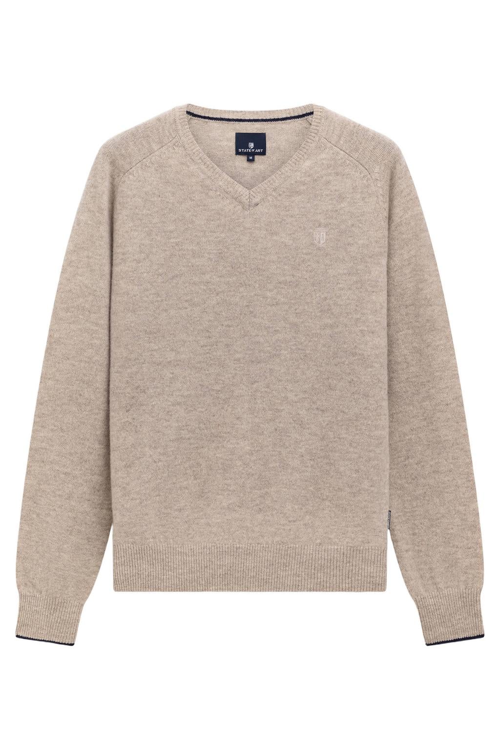 State of Art wollen regular fit gebreide trui - mole grey plain