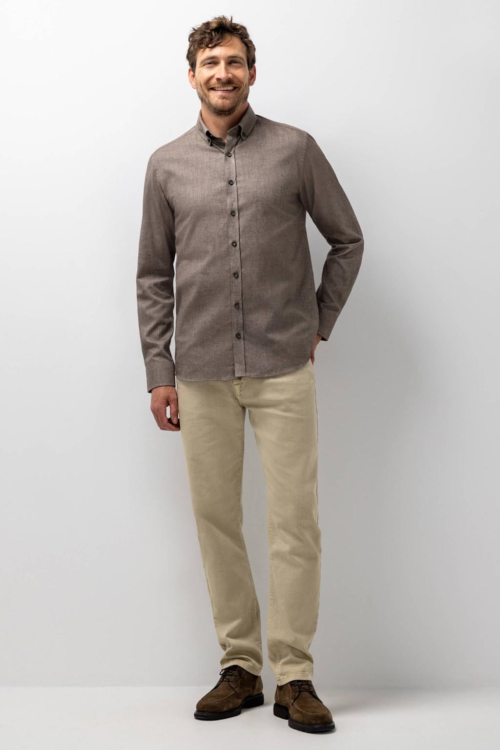 State of Art regular fit casual twill gemêleerd overhemd - dark brown/white