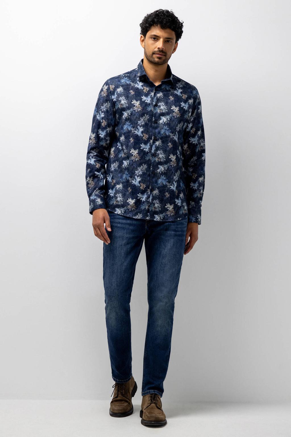 State of Art regular fit casual gebloemd overhemd - midnight/grey blue