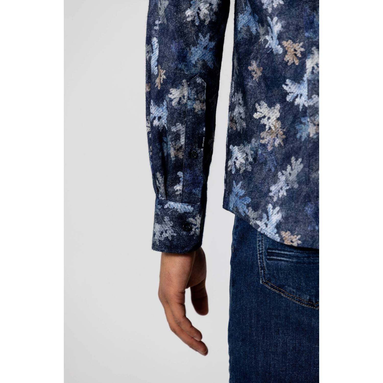 State of Art regular fit casual gebloemd overhemd midnight grey blue