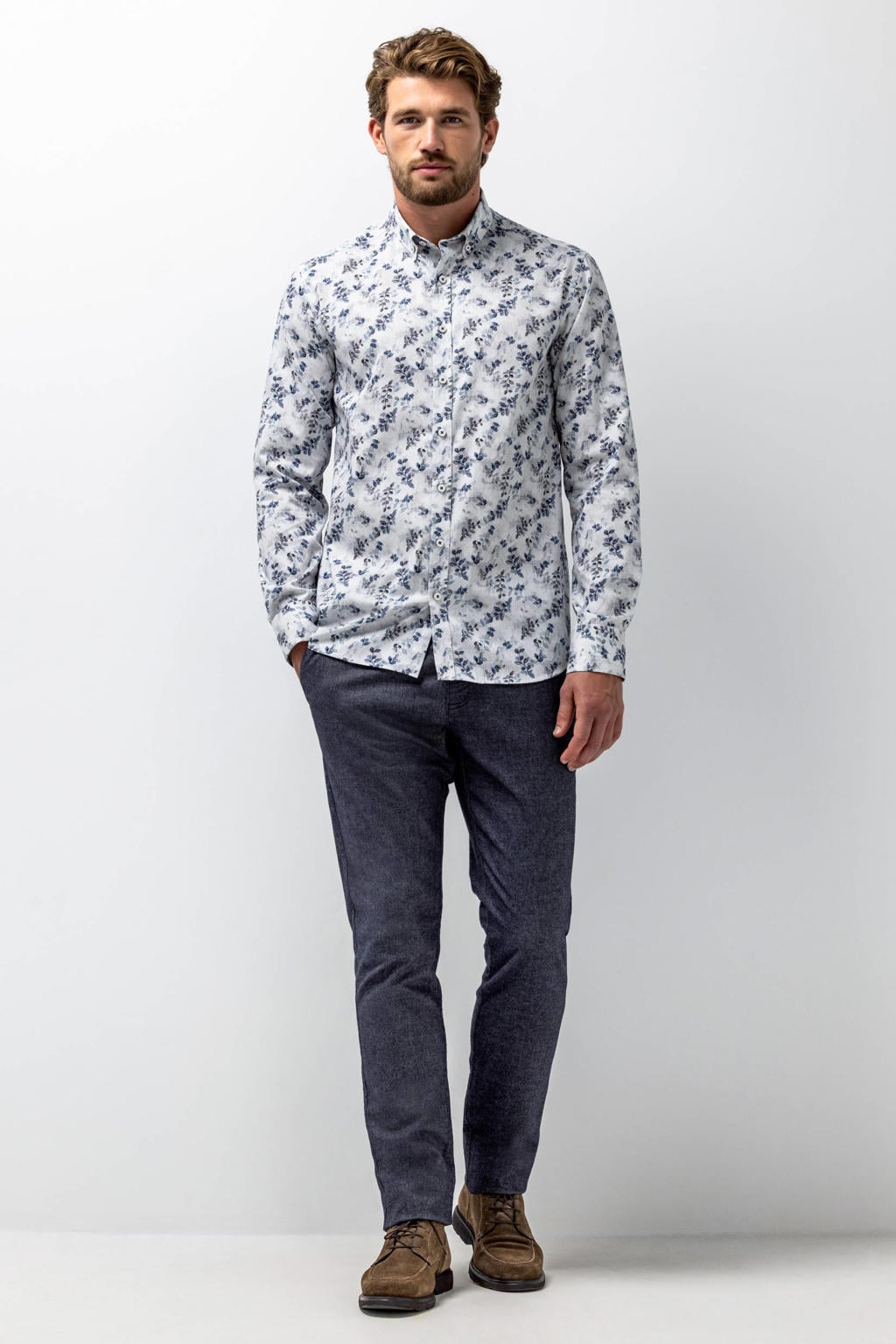 State of Art regular fit casual overhemd met print - grijsblauw/midnight