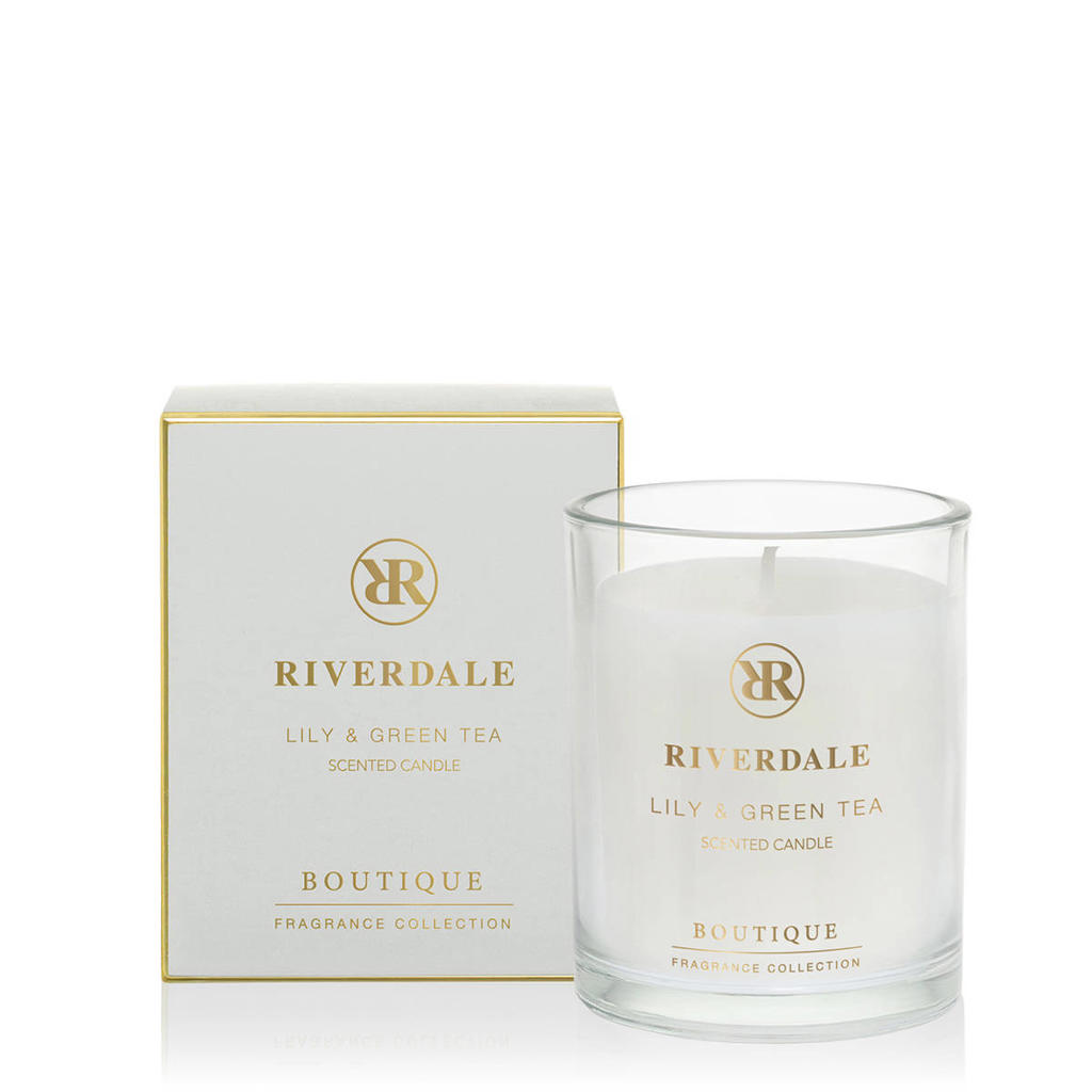 Riverdale geurkaars in pot Boutique Lily & Green Tea - 10cm grijs