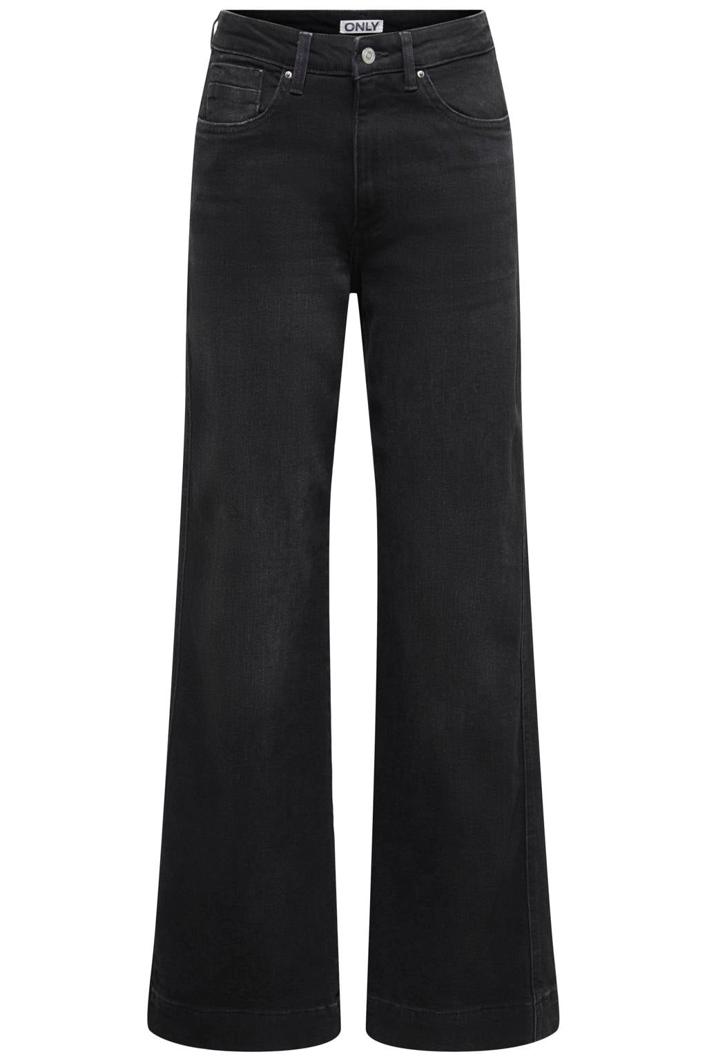 Black denim dames ONLY Onlally Hw Wide Leg Dnm Box jeans met high waist, rits- en knoopsluiting en effen