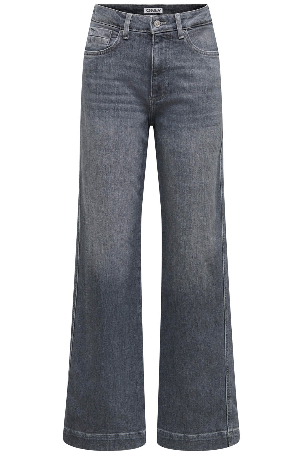Grey denim dames ONLY Onlally Hw Wide Leg Dnm Box wide leg jeans met high waist, rits- en knoopsluiting en effen
