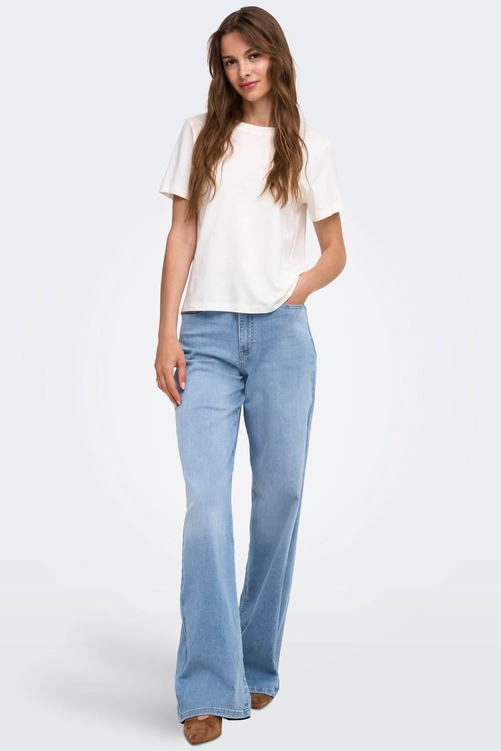 Light blue denim dames ONLY bootcut jeans van denim met high waist, rits- en knoopsluiting en effen