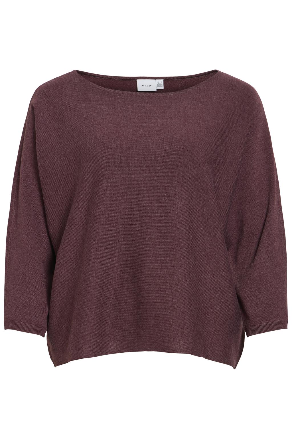 Donkerpaarse dames VILA oversized gebreide gemêleerde trui van polyester met melée print, lange mouwen en boothals