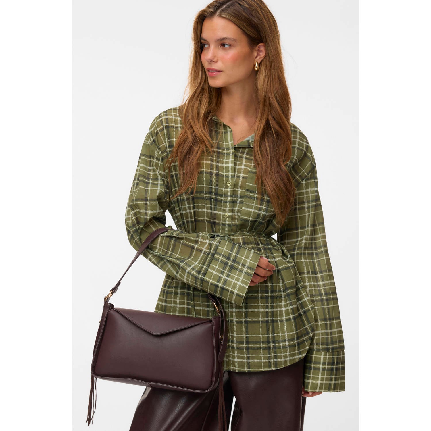 VERO MODA geruite blouse met ceintuur groen
