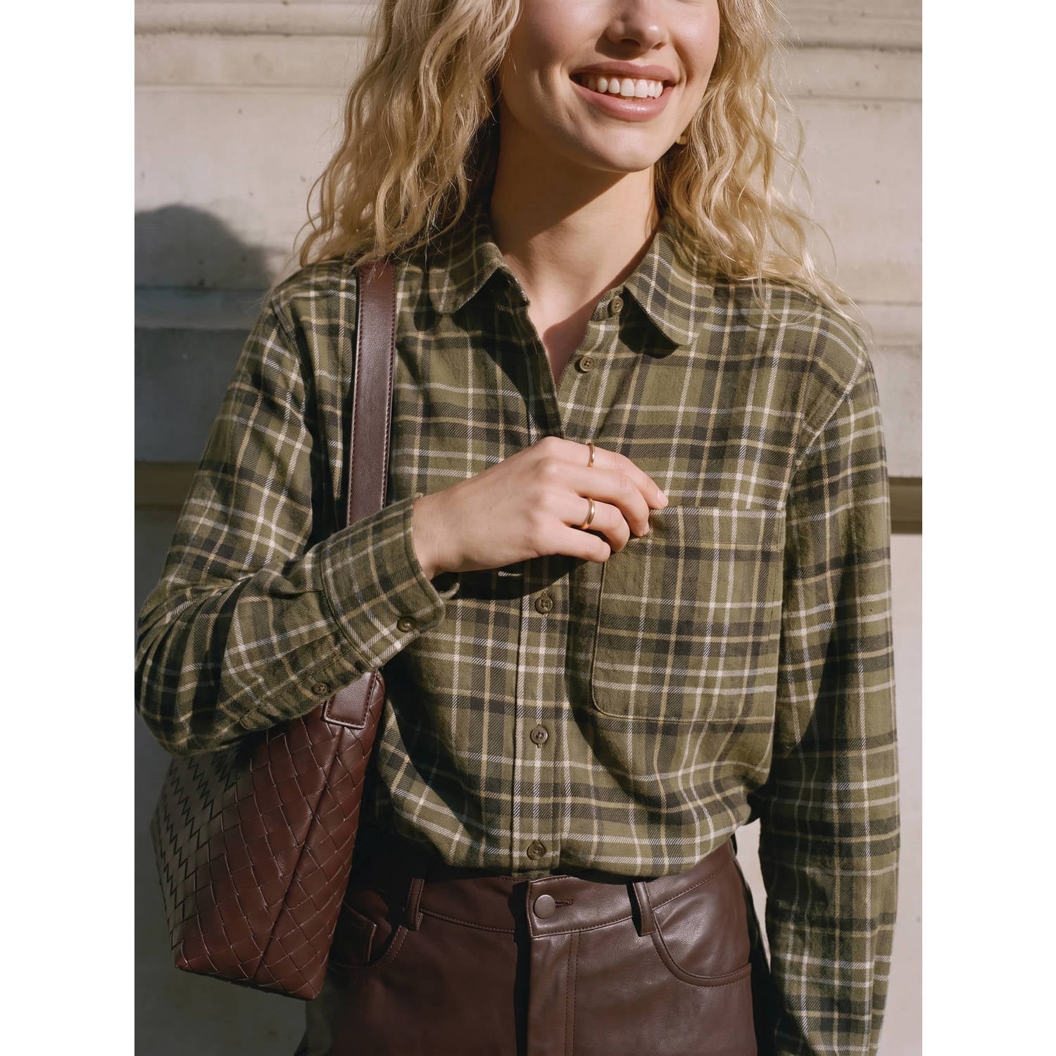 VERO MODA geruite blouse met ceintuur groen