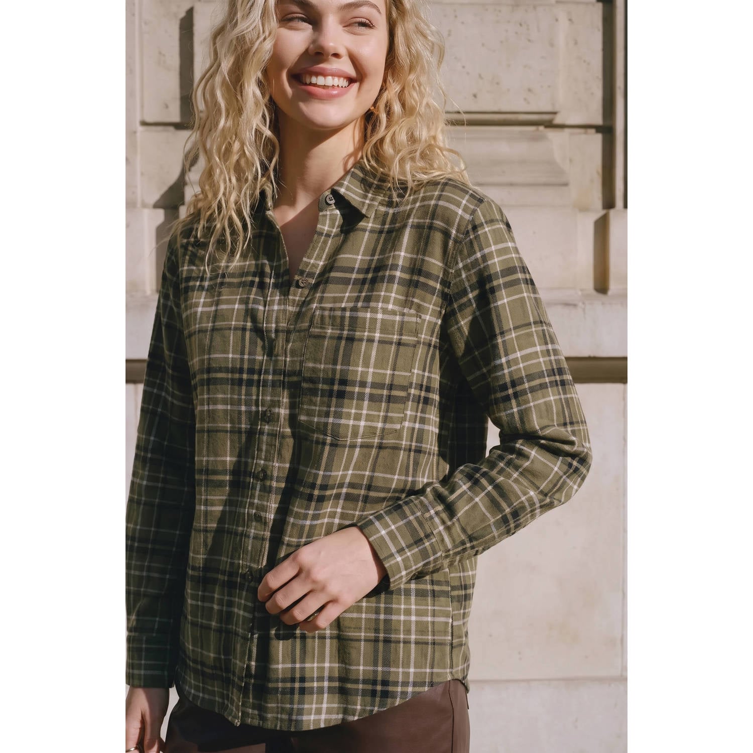 VERO MODA geruite blouse met ceintuur groen