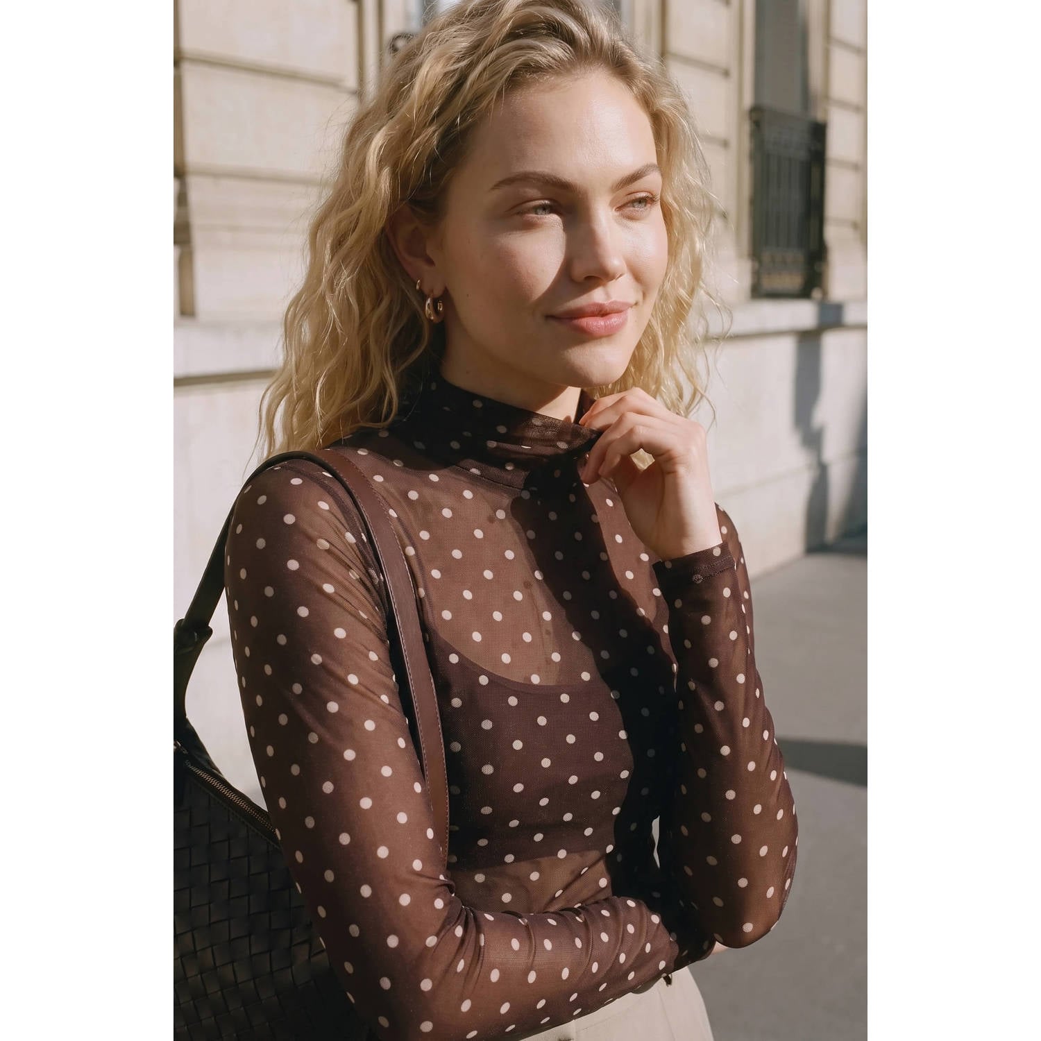 VERO MODA aansluitende top met stippen bruin