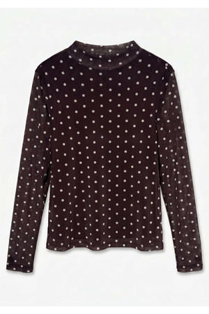mesh top met stippen - bruin