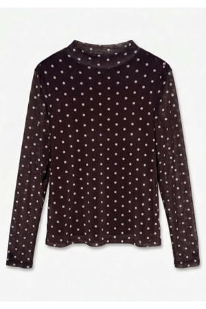 mesh top met stippen - bruin