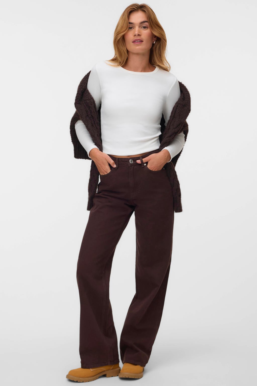VERO MODA VMTESSA high waist wide leg jeans - bruin