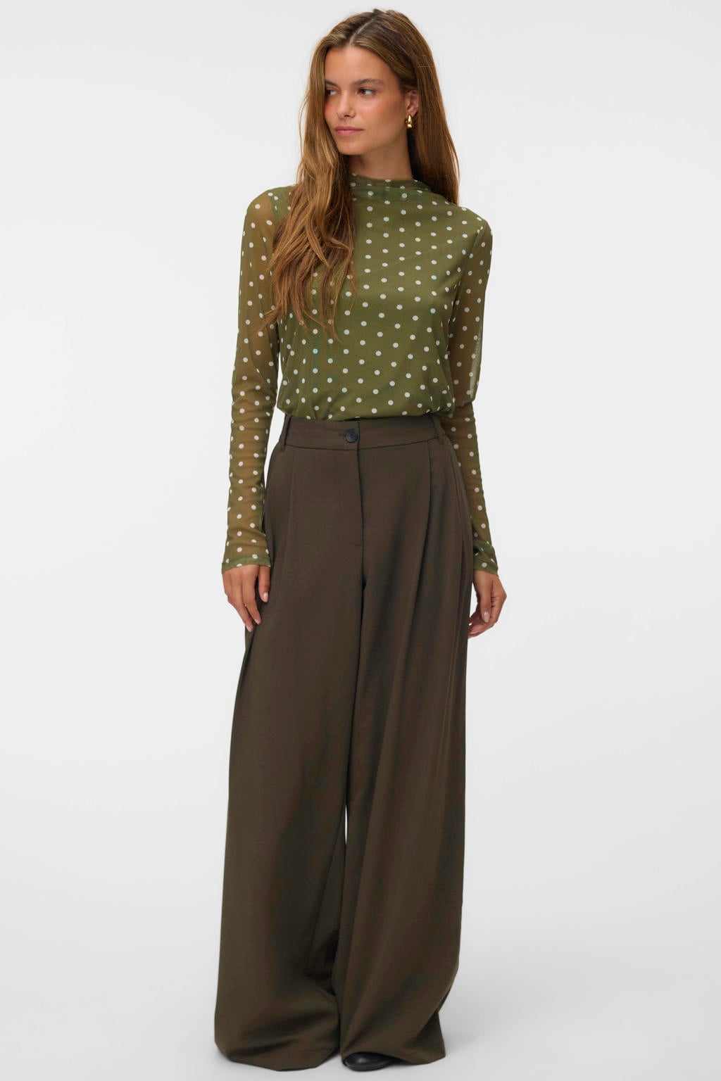 VERO MODA x Wehkamp mesh top met stippen - groen
