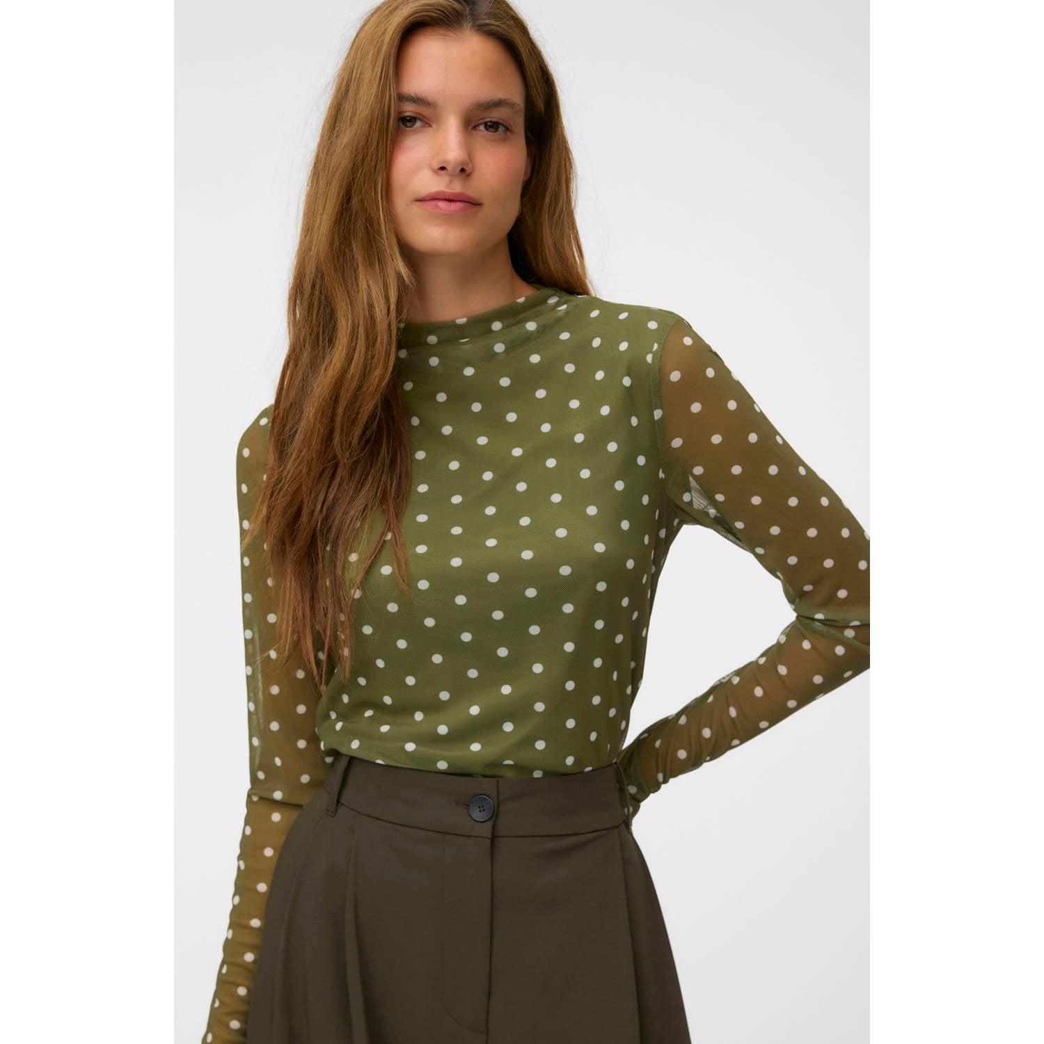 VERO MODA aansluitende top met stippen groen