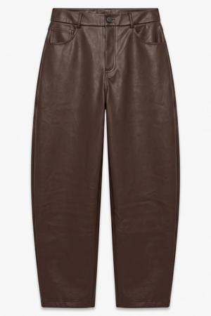 imitatieleren barrel broek - bruin