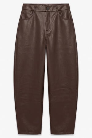 imitatieleren barrel broek - bruin