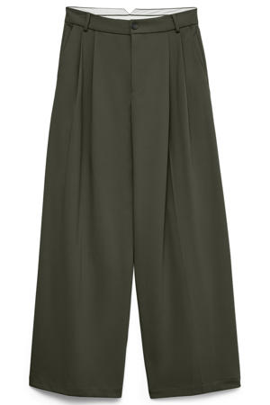 wide leg casual broek met plooien - groen