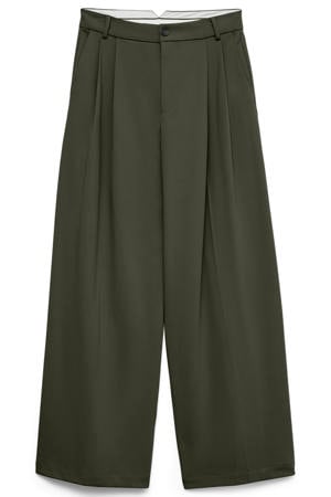 wide leg casual broek met plooien - groen