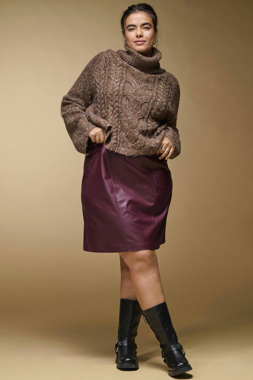 Donkerrode dames ONLY CARMAKOMA mini spijkerrok Plus Size gemaakt van polyurethaan en met blinde ritssluiting