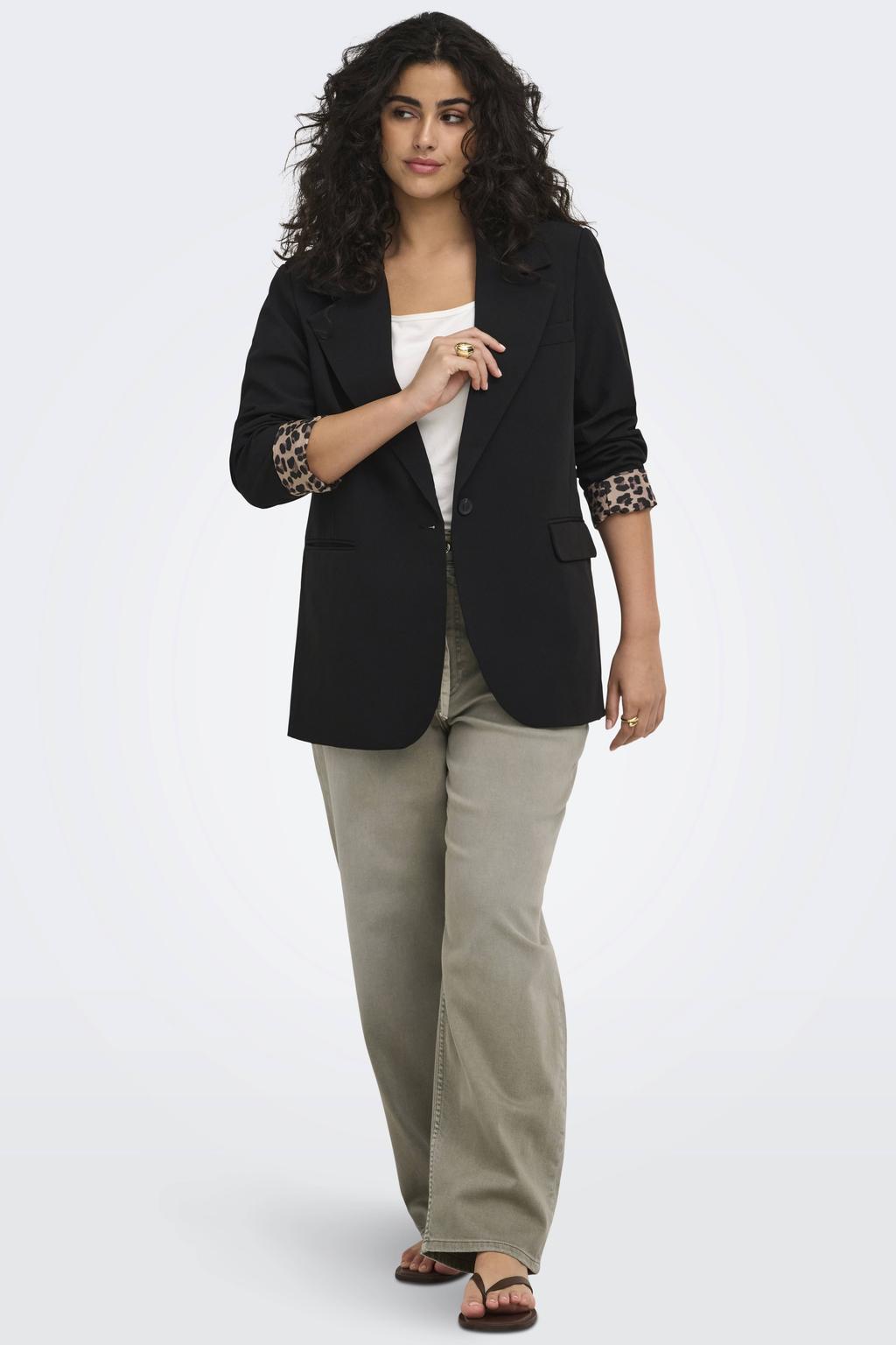 Zwarte dames ONLY CARMAKOMA regular fit blazer Plus Size van polyester met effen, lange mouwen en reverskraag