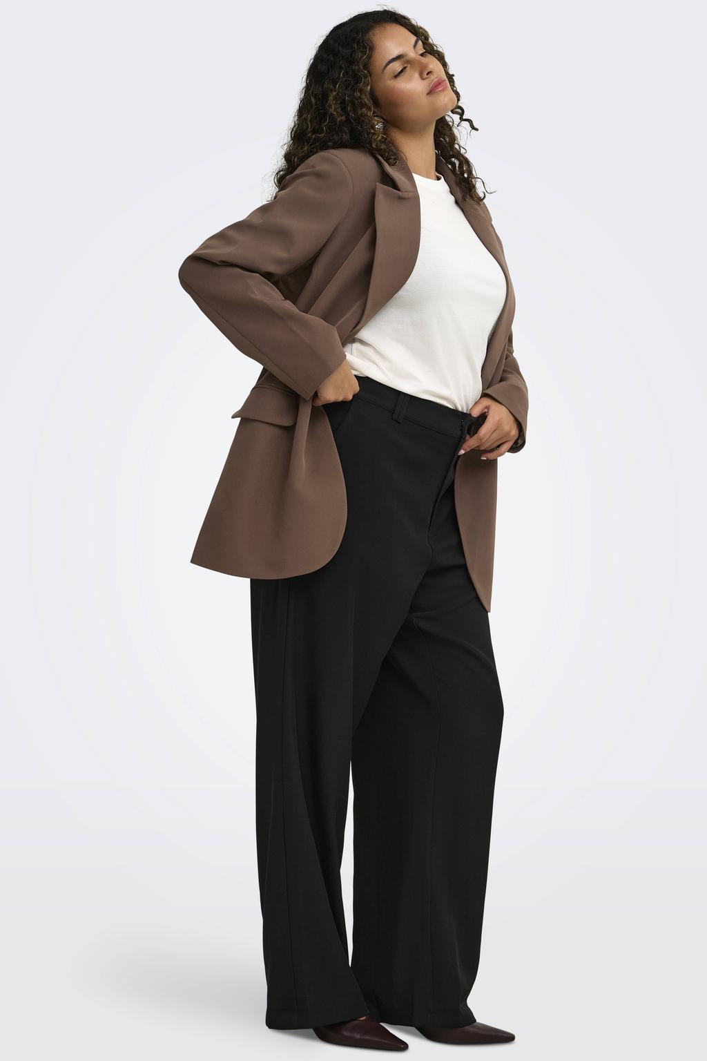 Bruine dames ONLY CARMAKOMA regular fit blazer Plus Size van polyester met effen, lange mouwen en reverskraag